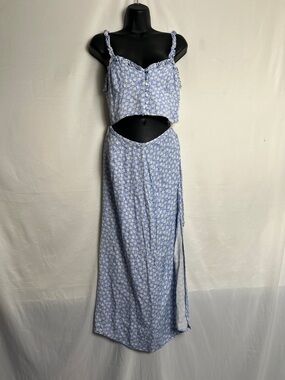 Zara Light Blue Floral Two-Piece Crop Top and Skirt Set